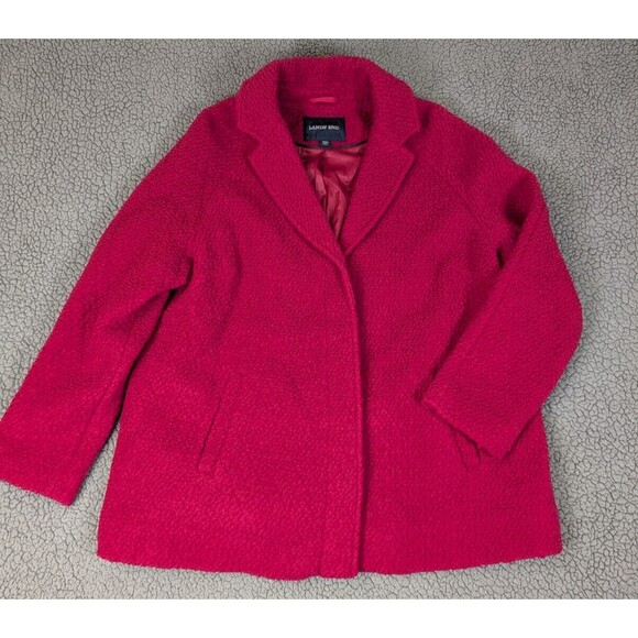 Lands' End Coat Women 20W Red Button Up Wool Lined Collared Long Sleeve Pockets - Picture 1 of 11